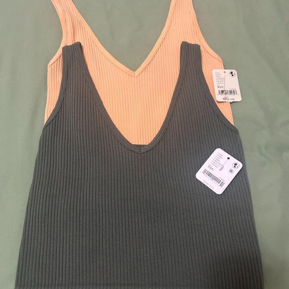 NWT - X2 Free People Ribbed Crop Tanks. Army Green and Orange Sorbet. Size XS/S.